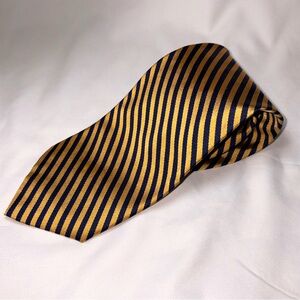Lauren Ralph Lauren Silk Tie Navy Gold Stripe Classic Prep Necktie USA